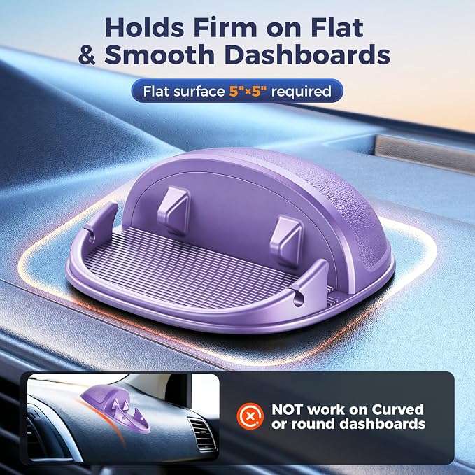 Loncaster Car Phone Holder, Car Phone Mount Silicone Car Pad Mat for Various Dashboards, Slip Free Desk Phone Stand Compatible with iPhone, Samsung, Android Smartphones, GPS Devices More (Purple)