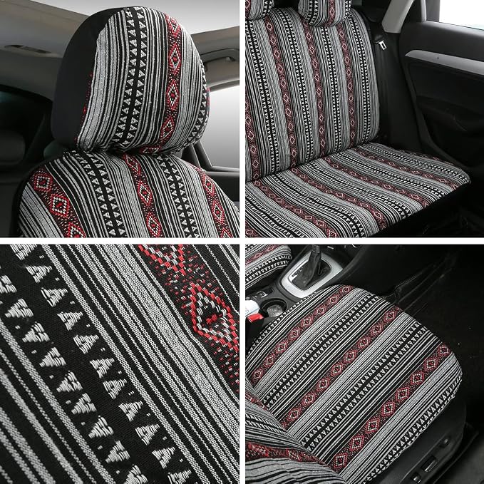 Baja Saddle Blanket Car Seat Covers 9PCS Full Set, Breathable and Washable Striped Woven Automotive Vehicle Seat Cover, Universal Boho Seat Cover for Sedan, SUV, Truck, Airbag Compatible