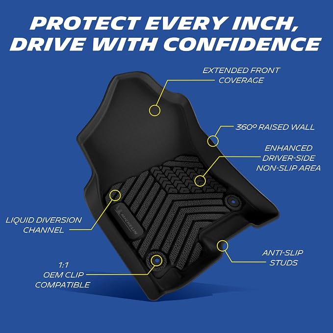 Michelin Vehicle Mats, All-Weather TPE Custom Fit Liner for 2019-2024 Ram 1500 Crew Cab Bucket Seat W/Under Seat Storage, Not Fit Classic Model, Premier