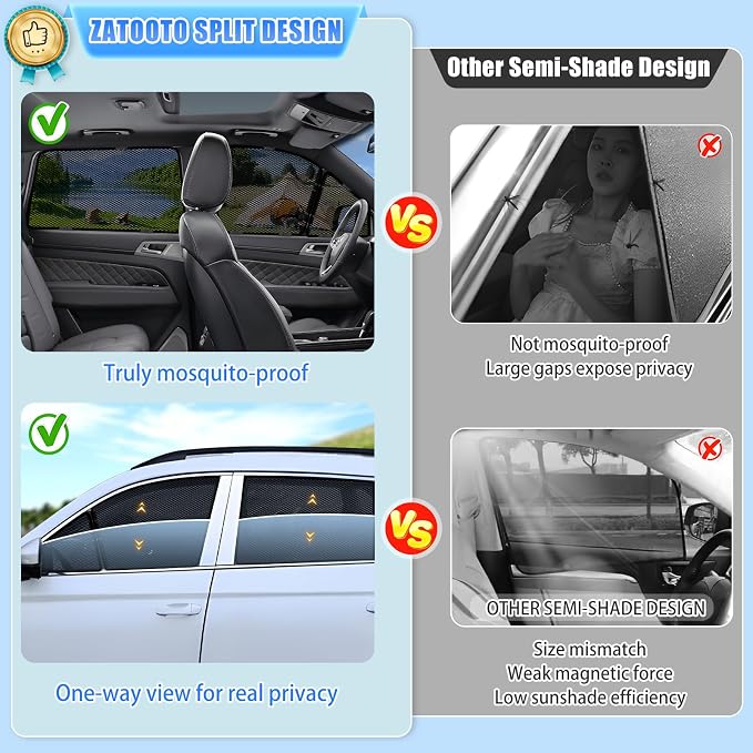 ZATOOTO Car Window Shades for Outback 2021-2024, Ventilation & Bug-Free | 99% UV Block, Heat Reduction, Camping Privacy, Strong Magnets, Baby Pet Protection, Road Trip Comfort, Easy Install