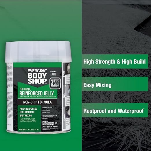 Evercoat Body Shop 105068 Pro-Grade Reinforced Jelly, Fast Drying Non-Drip, Multipurpose for Dents in Aluminum, Fiberglass & More, Easy Mix Hardener Included 26 Fl Oz.