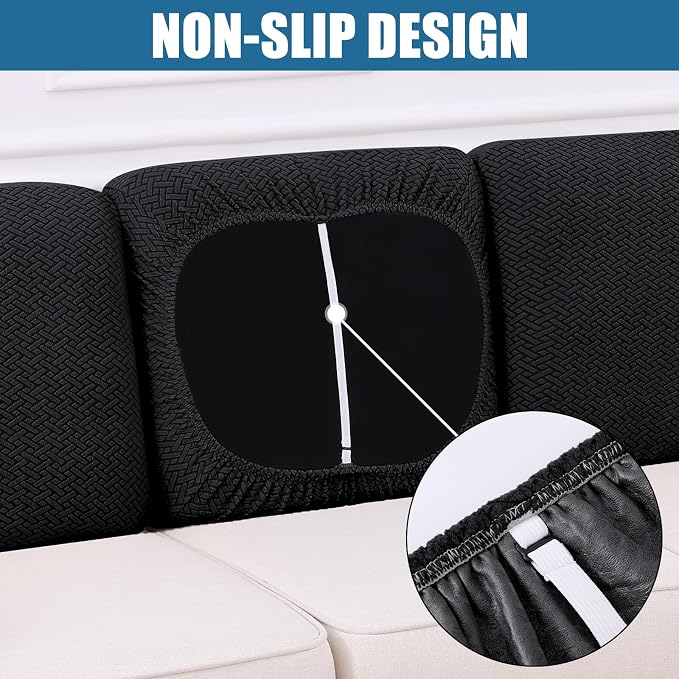 Smiry Waterproof Couch Cushion Covers, Stretch Jacquard Thick Sofa Cushion Covers, Washable Seat Slipcover Elastic Furniture Protector for Pets, Kid (Back Cover M, Black)