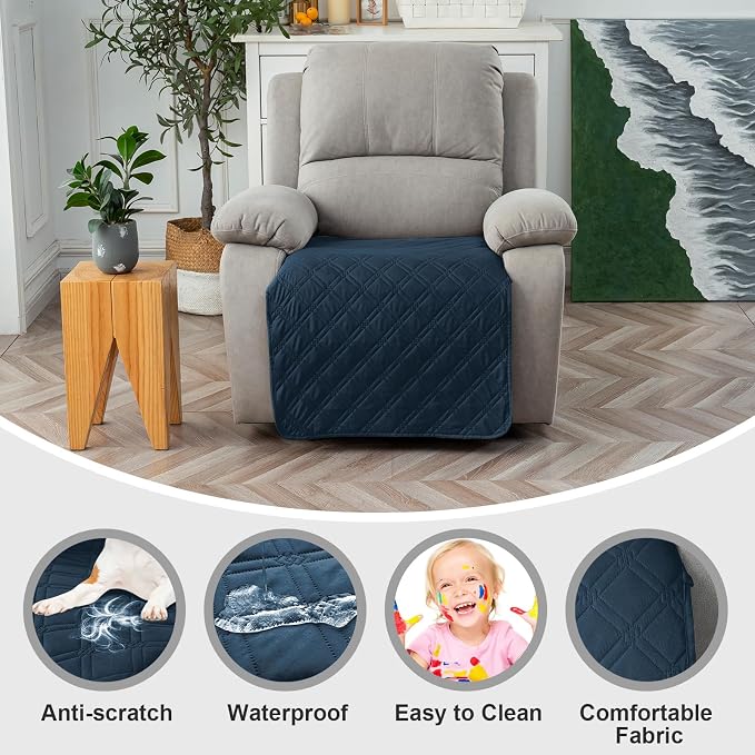 Genina Waterproof Recliner Chair Covers, Recliner Cover for Dog Pets Friendly, Washable Antislip Reclining Chair Cover Furniture Protector, Sofa Slipcover for Living Room(23.6inch/Peacock Blue)