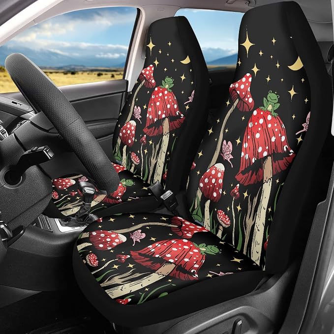 Car Seat Cover, Mushroom with Star Auto Seat Protector Front Seat Cover Set, SUV/Truck/Van/Car Universal Seat Covers, Set of 2