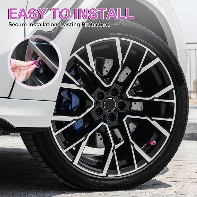 JUSTTOP 4 Pack Handmade Crystal Rhinestone Tire Valve Stem Caps, Universal for Cars, Trucks and Motorcycles - Violet Red