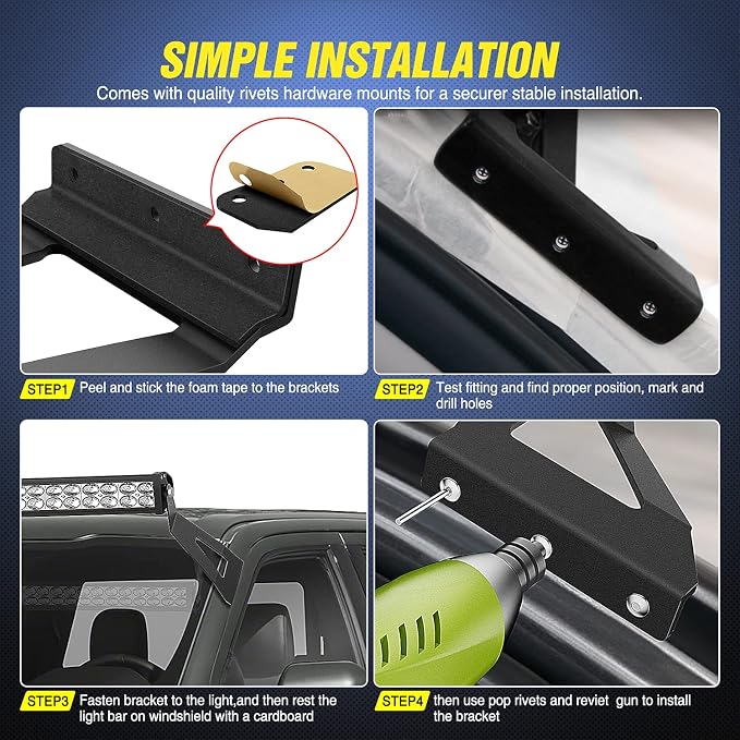 Nilight 2PCS 52 inch Curved LED Light Bar Bracket at Upper Windshield Roof Cab for 2004-2018 Ford F150 & SVT Raptor