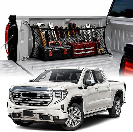 Side Cargo Net for GMC Sierra, Chevy Silverado, Dodge RAM 1500 2019-2026 | Heavy Duty Mesh Tailgate Net for Tools,Groceries,Keeping Truck Beds Tidy. Firm Grip Prevents Cargo From Sliding While Driving