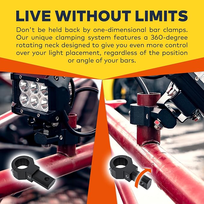 Off-Road ATV UTV Light Bar Mount Mounting Bracket Mini Bar Clamp Kit [0.75"/1"/1.25" Inch] [360-Degree] [2 Stud Sizes] [Aluminium] [1 Unit] Bull Bar Roll Bar Clamp Roll Cage Clamps Mount for ATV UTV