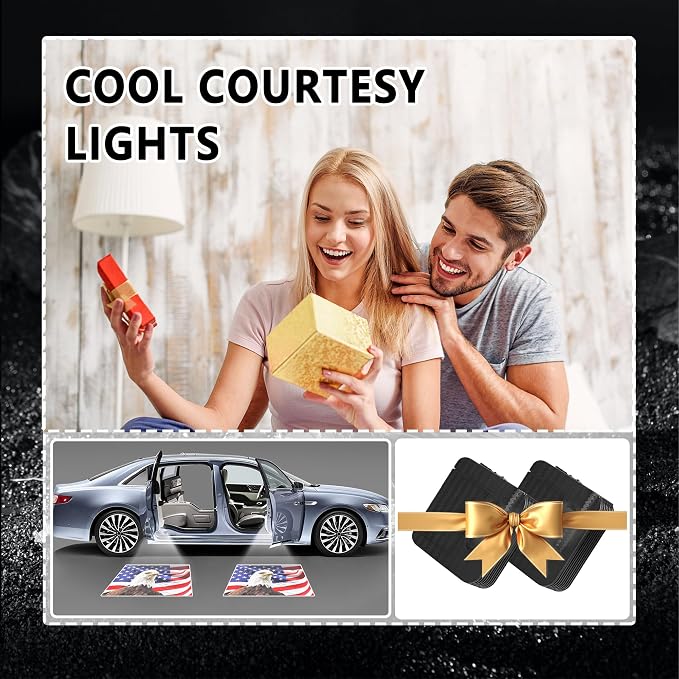 2PCS Cool Car Door Lights Logo Projector,HD Car Welcome Door Light Courtesy Lights,Universal Car Door Projector Lights Car Light Accessories for Most Cars SUVs RVs (Eagle Flag)