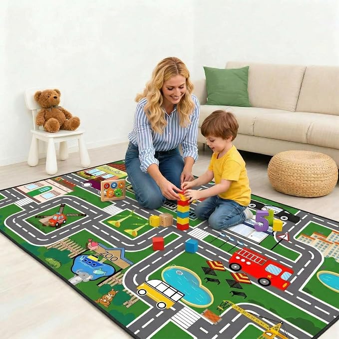 Car Rugs for Kids - Car Track Carpet for Boys Road Rug for Bedroom Road Map Carpet for Kids Play Mat Farm, 4. 5x6 Feet