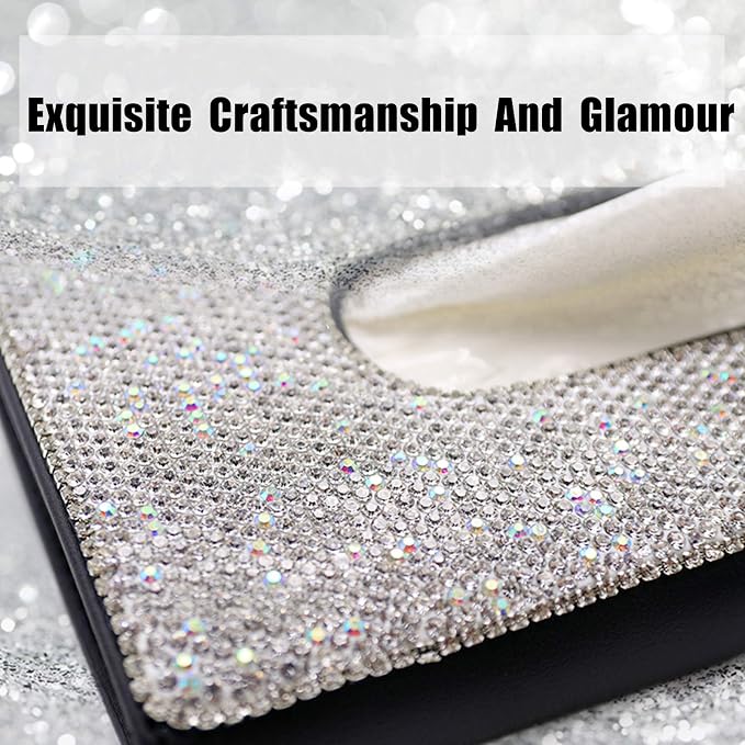 【2026 Upgraded】 Bling Car Sun Visor Tissue Box with Refills Paper Towels, PU Leather Backseat Mask Case,Crystal Sparkling Napkin Holder, Handmade Decoration Accessories for Women,Girls,Ladies as Gift