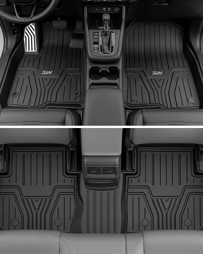 3W Floor Mats & Cargo Liner Fit for Honda CR-V 2023-2026 (Include Hybrid) | Fit for (Upper Positon) Trunk Unscented All-Weather TPE Heavy-Duty Car Mats Stain Prevention Easy to Clean