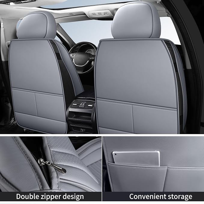 HChengkikz Front Car Seat Cover, Waterproof Faux Leather, Waterproof (Gray) | Easy Maintenance, Airbag Compatible, Universal Fit For Most SUVs Trucks Pick-ups Sedans