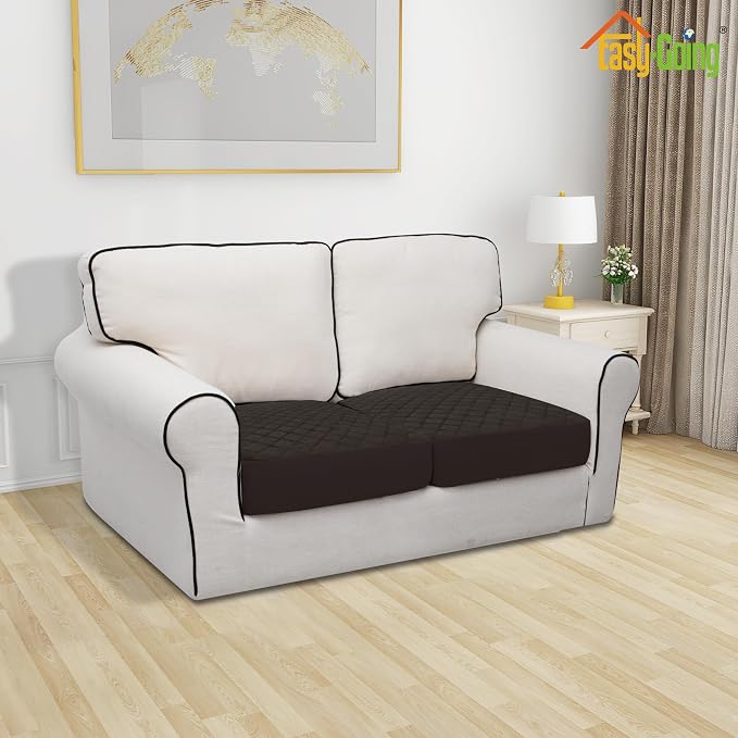 Easy-Going Waterproof Loveseat Cushion Covers, Non-Slip Leakproof Sofa Seat Cushion Slipcovers, Quilted and Stretch Furniture Protector for Dogs, Pets (2-Piece Loveseat Cushion, Chocolate)