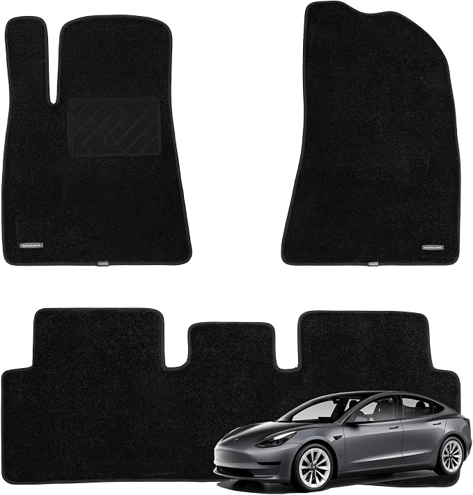 WENNEBIRD Carpet Floor Mats for Tesla Model 3 2017-2023, 3Pc | Not for Highland, 0.6-Inch Ultra-Thick Plush Carpet, Noise-Reducing Comfort, Waterproof TPE Layer, Anti-Slip Backing