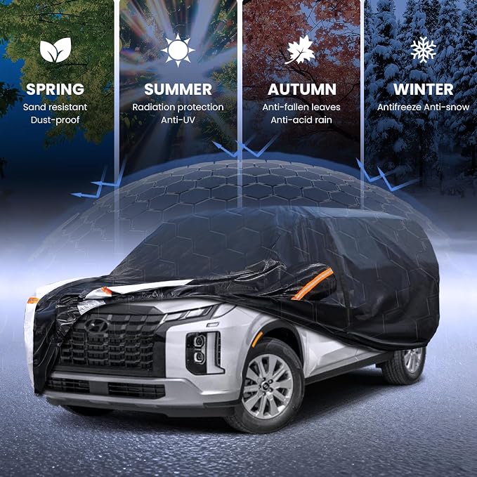 Multi-Layer Car Cover Custom Fit for Hyundai Palisade(2018-2026), 100% Waterproof All Weather for Automobiles, Gift with Towel, Heavy Duty Car Covers for Rain Sun UV Protection with Door Zipper
