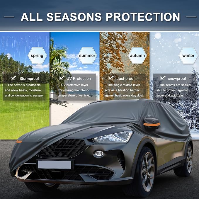 X AUTOHAUX Car Cover for Hyundai Tucson 210D-PU Outdoor Full Car Cover All Weather with Door Zipper for Waterproof Windproof Sun Rain Snow Protection