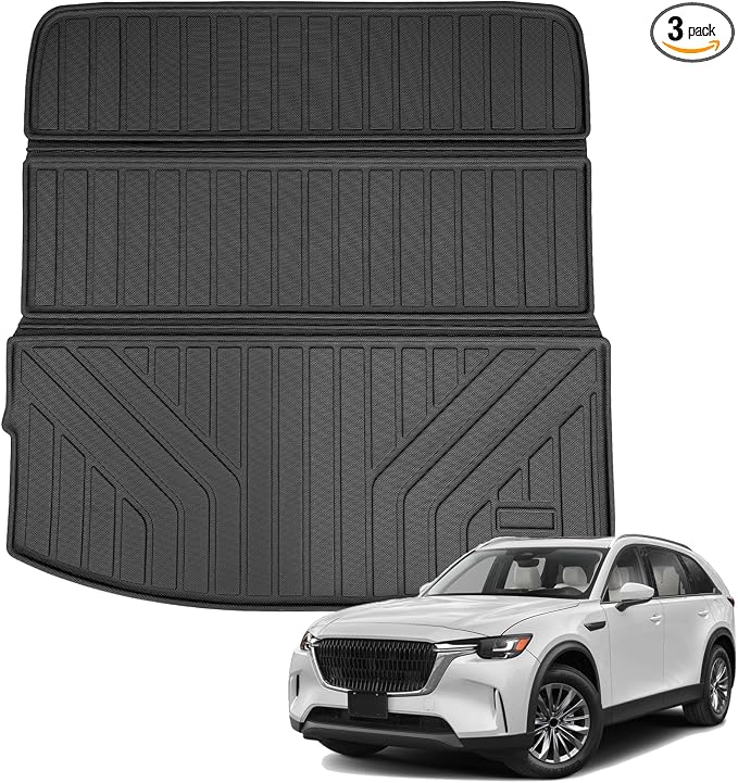 Auxko All Weather Cargo Mat with Back Seat Mat Fit for Mazda CX90 2026 2025 2024 TPE Trunk Mat Accessories All Season Odorless Anti-Slip Black