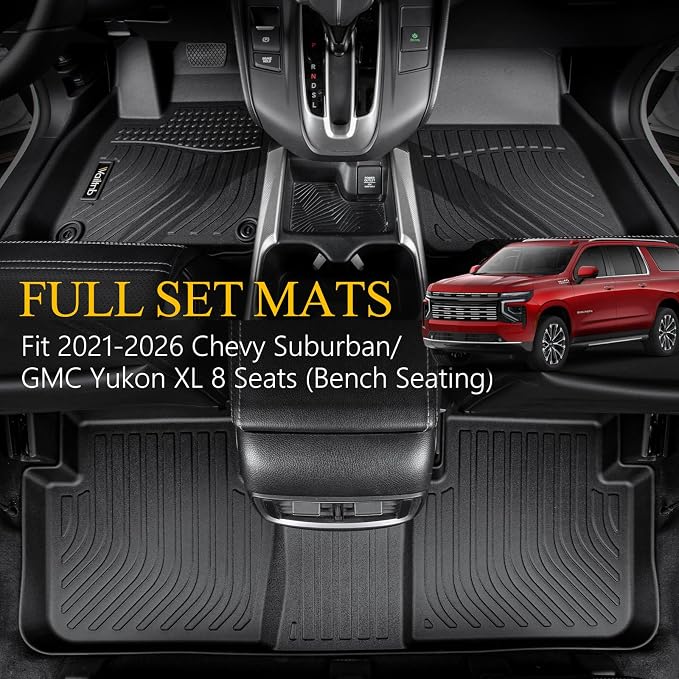 Wailtnb-Floor Mats & Cargo Liner Backrest Mat for 2021-2026 Chevy Suburban & GMC Yukon XL 8 Seats (Bench Seating) Floor Mat All Weather Liner Car Mat for Chevy Suburban 2021-2026 8 Seat Accessories