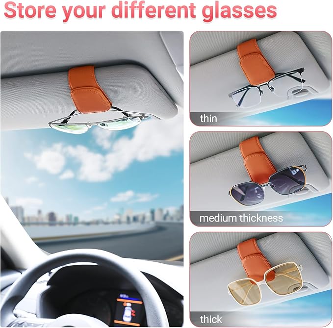 Sunglass Holder for Car Sun Visor Sunglasses Clip Car accessories -Orange | sun visor organizer, ticket card clip, eyeglass sunglasses holder, one-handed magnetic, anti-scratch, car decor for truck SUV