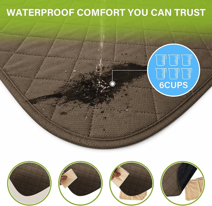 SPRING SEAON Waterproof Chair Pads for Adults & Elder, 22" x 21" Washable Reusable Incontinence Pads, Non-Slip Wheelchair Seat Cover for Bed, Car, Recliner & Protecting Patient Dignity (khaki, 2 Pack)