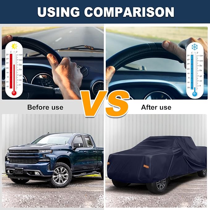 ACROPIX Car Cover Waterproof All Weather Full Exterior Cover Rain Hail Sun Protector Car Cover Navy Blue Fit for Toyota Tacoma Crew Cab 4DR 6.1FT with Door Zipper - Pack of 1