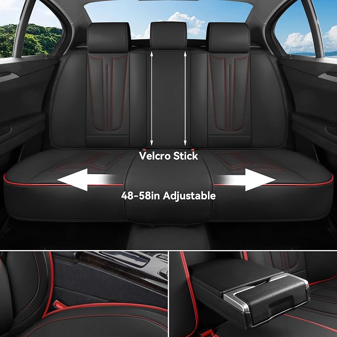 Car Seat Covers Full Set Black and Red line, Premium Leather Car Seat Covers, Waterproof and Breathable Seat Covers, Universal Car Seat Protector Fit for Cars, Trucks, SUVs, Pick-ups