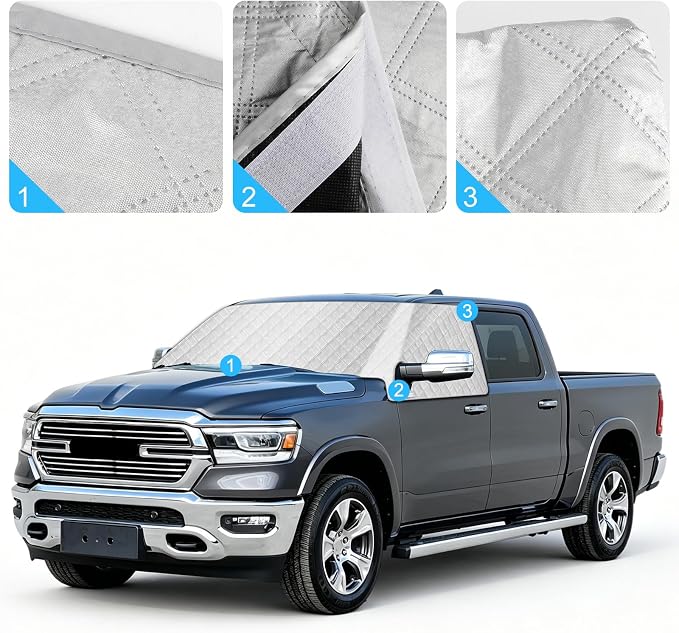 Windshield Sun Shade for 2019-2026 Dodge Ram 1500, External 5-Layer Reflective Sunshade for 2019-2026 Dodge Ram 1500