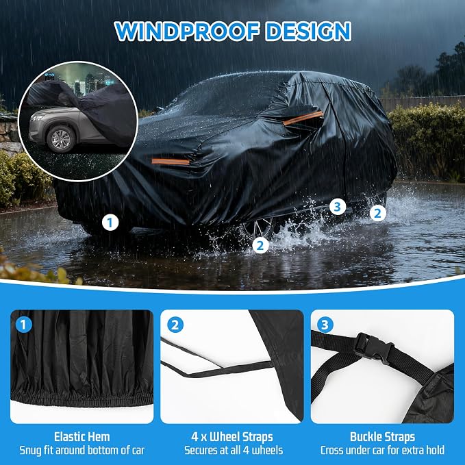Winter Car Cover for Ford Explorer 1991-2025, Heavy Duty SUV Full Car Cover | Waterproof All Weather Outdoor for Hail Snow Ice Rain Sun UV Dust Protector, with Driver Side Zipper & Reflective Strips