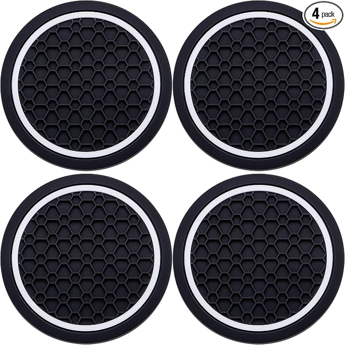 4-Piece Anti-Slip Car Cup Coaster Set – 2.75 Inch Auto Insert Drink Mats, Perfect for Coffee & Beverages – Stylish Interior Decor for Women & Girls (Black & White)
