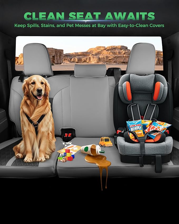 Custom Leather Seat Covers for 2019-2026 Sierra/Silverado 1500 | Only Crew Cab, Fits 2500/3500HD 2020-2026, no Rear Armrest/Seatback Storage, Waterproof, Scratch-resistant, Easy-clean