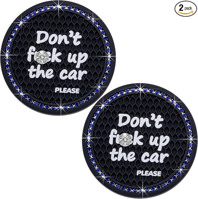 2PCS Bling Crystal Rhinestone Cup Holder Coaster – 2.75 Inch Anti-Slip Auto Insert Cup Coaster – Sparkling Interior Decor Accessories for Cars & Vehicles (Black & Blue)