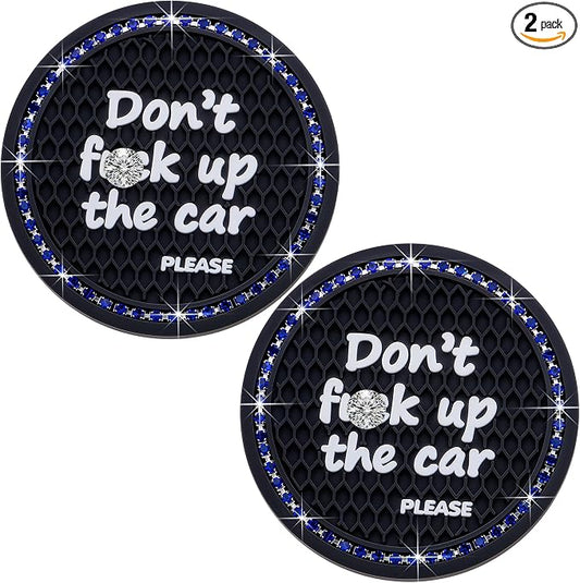 2PCS Bling Crystal Rhinestone Cup Holder Coaster – 2.75 Inch Anti-Slip Auto Insert Cup Coaster – Sparkling Interior Decor Accessories for Cars & Vehicles (Black & Blue)