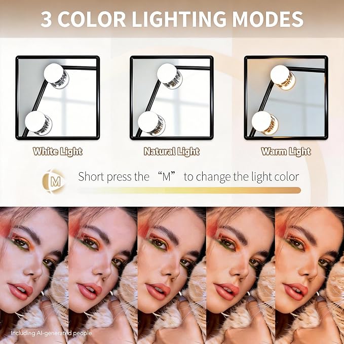 Makeup Vanity Mirror with LED Lights Makeup Mirror Detachable 10X Magnification, Hollywood Make Up Mirror with Lighting, Smart Touch, Rechargeable,360° Rotation, Black 13.77"x 11.81"