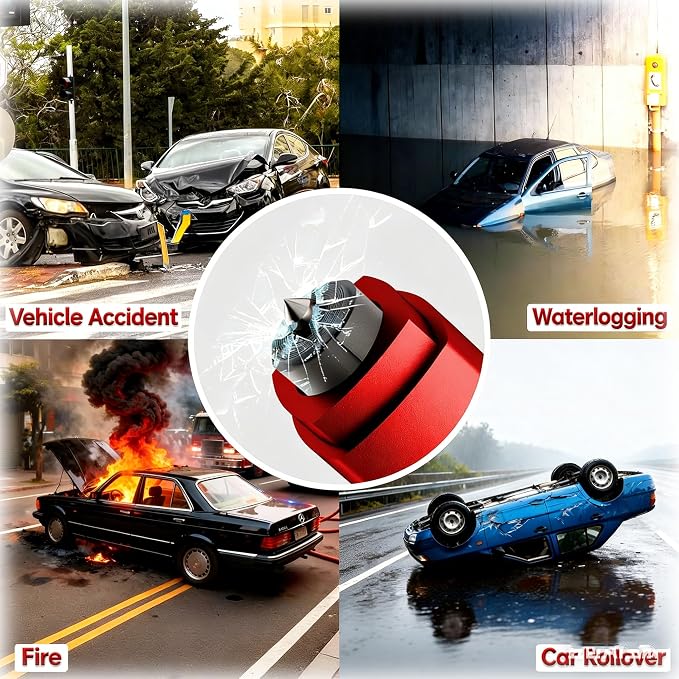 Car Window Breaker & Seatbelt Cutter, 2-in-1 Emergency Escape Tool, Auto Glass Breaker Spring Loaded Safety Hammer for Sinking Cars, Flood Rescue, Locked Doors, New Cars & Family Travel 4PCS Red