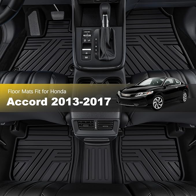 Floor Mats Fit for Honda Accord Sedan 2017 2016 2015 2014 2013, All Weather Rubber Custom Fit Anti-Slip Car Floor Liner, 1st & 2nd Row, Black (Not for Coupe)
