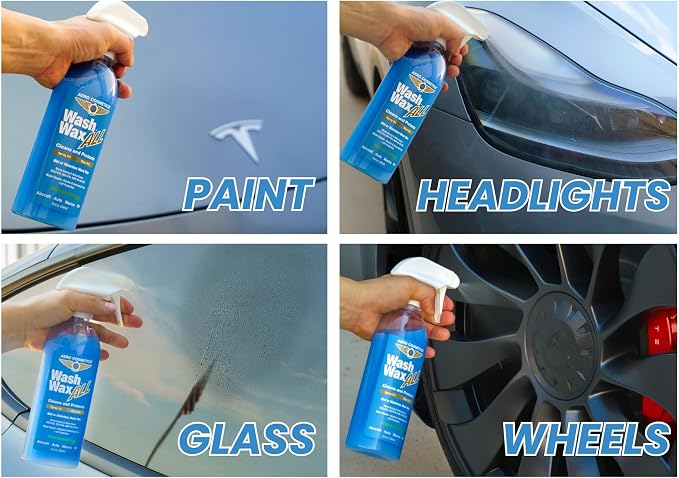 Aero Cosmetics Wash Wax ALL Spray Waterless Car Wash Wax Kit Quick Detailer | UV-Protective Shine, Water-Based 144 oz + 4 Towels - Safe on Ceramic Coatings - Car, RV, Boat, Aircraft - Spray Detailer