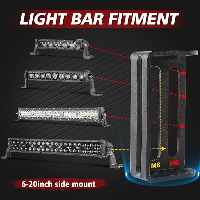 6-30 Inch LED Light Bar Hidden Behind Grille Mounting Brackets | Grille Mounting Brackets Fit M6/M8 Single/Double Row Side Mount Light Bars for F-150 Ranger RAM1500 Tocama Tundura GMC