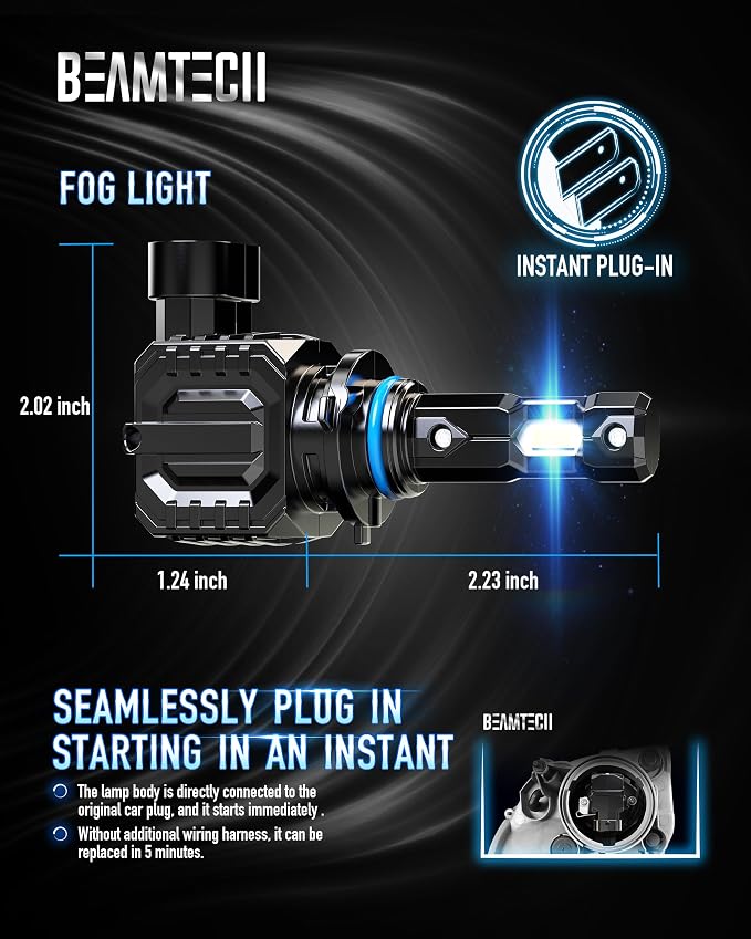 BEAMTECH 9006 Fog Light Bulbs,6500K 20000LM Plug Play Pack of 2
