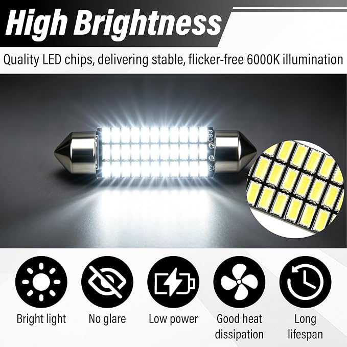 ecocstm 24 PCS LED Interior Car Lights, T10 31mm 41mm LED Interior Lights Replacement Kit, 12V Interior Led Lights for Cars Dome, Map, License Plate, Door, Trunk, Indicator Light (White)