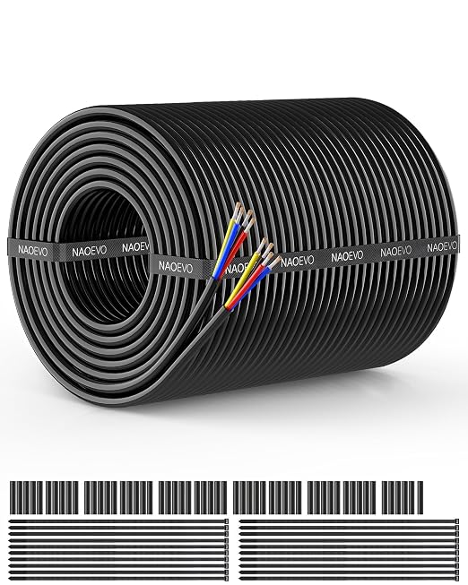 NAOEVO 18 Gauge Wire 4 Conductor Electrical Wire, 18 AWG Stranded PVC Cord, 12V Low Voltage/Tinned Copper/Flexible Cable for Automotive Wiring, Lamp Cord, Marine Cable (200FT)