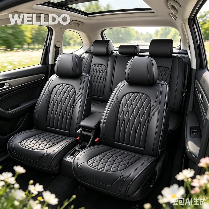 WELLDO Car Seat Covers, 5 Seats, Black-w02 | Waterproof, Scratch-Resistant, Breathable & Easy to Clean, Universal Fit for SUV Sedan Truck, Full Set
