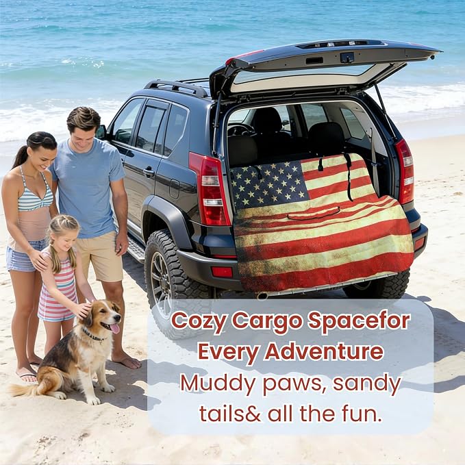 Waterproof Back Seat Cover for Dogs and Kids, Car Seat Protector Under Baby Car Seat, Child and Dog Car Seat Cover Blanket for Rear Bench(American Flag Red, Rear Bench Seat Towel)