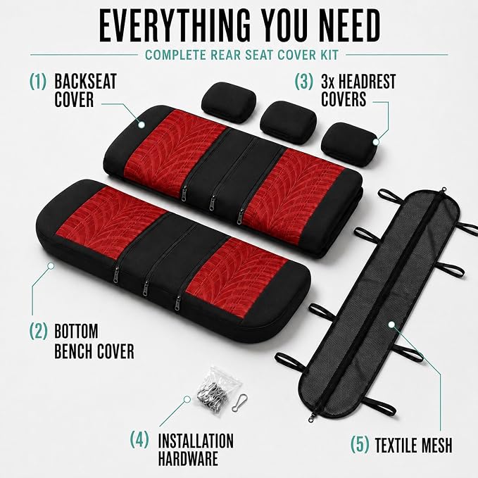 FH Group Rear Set Travel Master Car Seat Covers - Universal Fit, Split Bench Rear Seat, Washable, for SUV, Sedan, Red