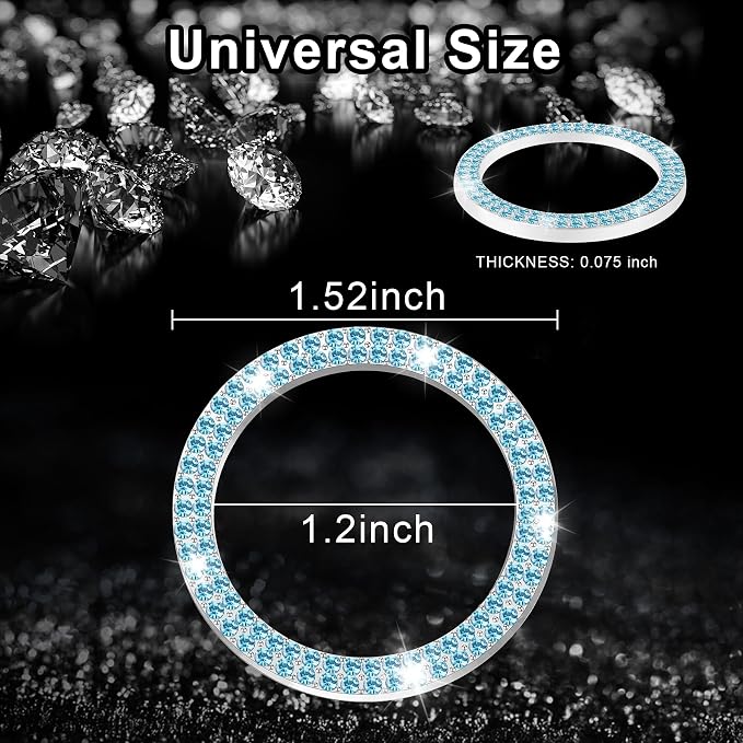 LivTee Car Engine Start Stop Decoration Ring, Crystal Double Rhinestone, Bling Car Interior Accessories for Women, Key Ignition & Knob Bling Ring, Push to Start Button Cover/Sticker, Cyan