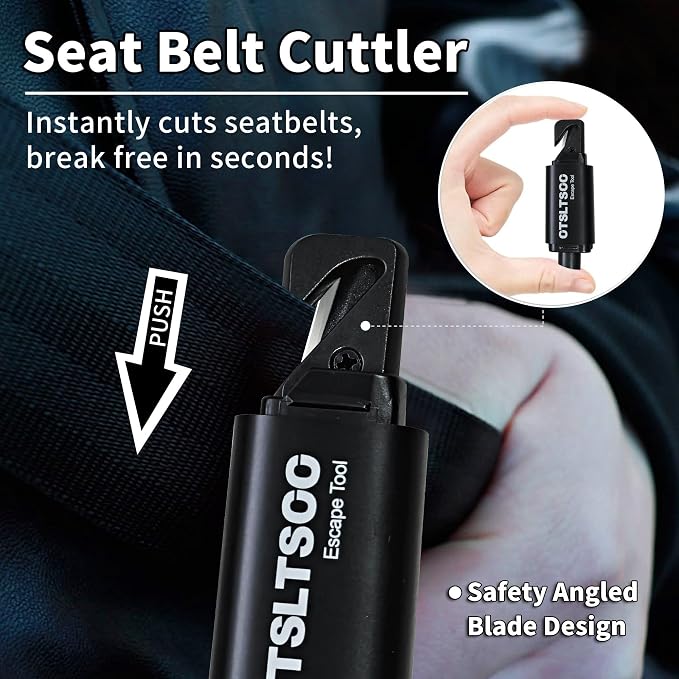 Window Breaker Seatbelt Cutter, Car Safety Hammer Life Escape Tool 2-in-1 Portable, 2 Pack Automotive Emergency Glass Breaker, Black & Red