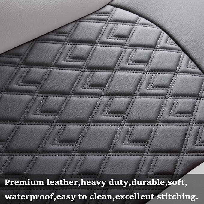 JOJOBAY Chevy Silverado Seat Covers,Leather Seat Covers for GMC Sierra,Custom Fit 2007-2026 1500 2500HD 3500HD Crew Double Extended Regular Cab,LT LZT RST Trail Boss(Front Pair,Black Grey)