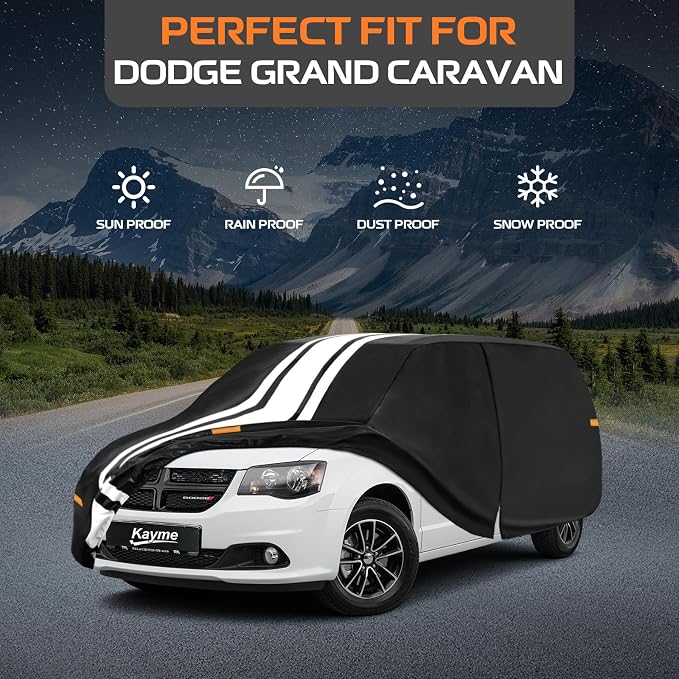 Kayme Heavy Duty Car Cover Custom Fit for Dodge Grand Caravan (1987-2020) Waterproof All Weather for Automobiles, Gift with Tape/Towel, Outdoor Full Exterior Cover Rain Snow Sun UV Protection.