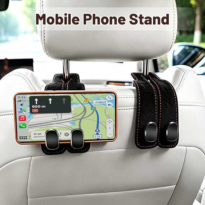 SUKIPIN Car Hooks, Car Seat Headrest Hooks for Purses and Bags 2-Pack Black | Car Accessories for Women, Solid Durable Construction, Quick Tool-free Mounting, Universal Fit for Most Vehicle Headrests