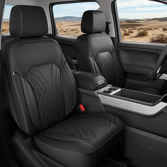 Truck Leather Seat Covers for Chevy Silverado Gmc Sierra 2014-2019 | Crew Cab 1500/2500/3500HD, Bucket Seat, NO Rear Seatback Storage, Scratch-resistant, Easy-clean, Pickup Protector, Full Set